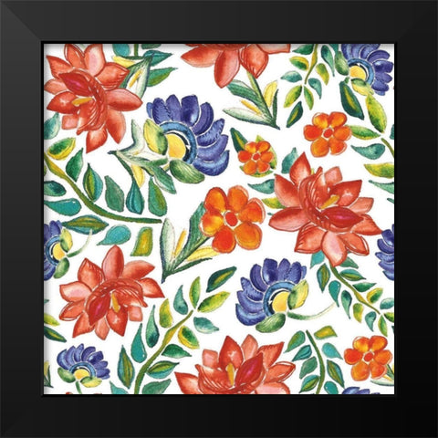 Fridas Flower Fancy Pattern IV Black Modern Wood Framed Art Print by Rice, Kristy