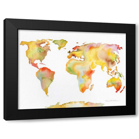 Watercolor World Map Black Modern Wood Framed Art Print by McKenna, Kathleen Parr