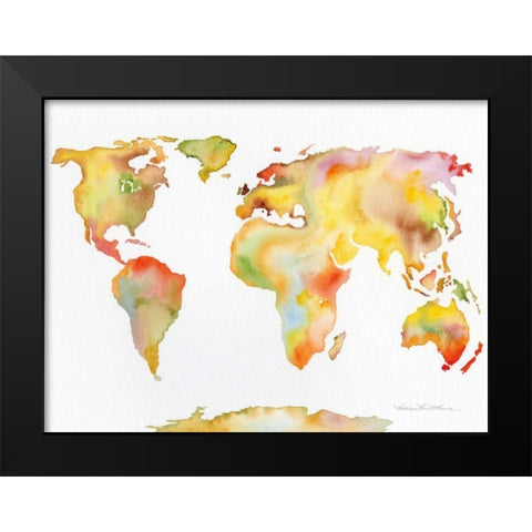 Watercolor World Map Black Modern Wood Framed Art Print by McKenna, Kathleen Parr