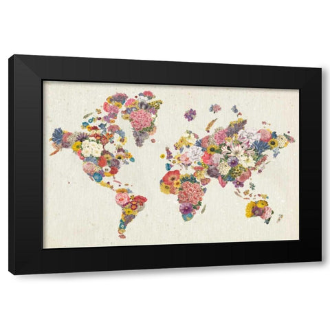 Botanical Floral Map Light Black Modern Wood Framed Art Print by Wild Apple Portfolio