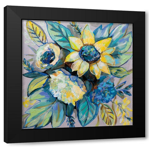 Sage and Sunflowers I Black Modern Wood Framed Art Print with Double Matting by Vertentes, Jeanette