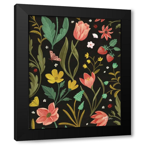 Spring Botanical Pattern IA Black Modern Wood Framed Art Print with Double Matting by Penner, Janelle