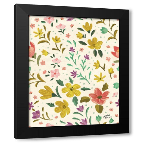 Spring Botanical Pattern IIB Black Modern Wood Framed Art Print by Penner, Janelle