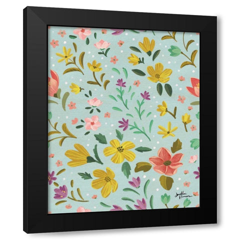 Spring Botanical Pattern IIC Black Modern Wood Framed Art Print by Penner, Janelle