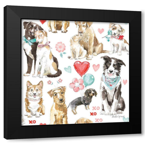 Paws of Love Pattern IA Black Modern Wood Framed Art Print with Double Matting by Grove, Beth