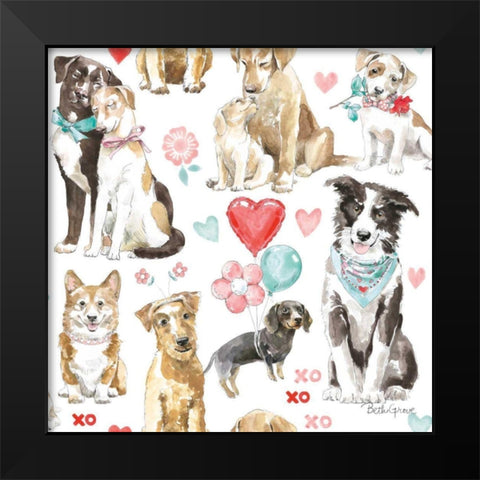 Paws of Love Pattern IA Black Modern Wood Framed Art Print by Grove, Beth