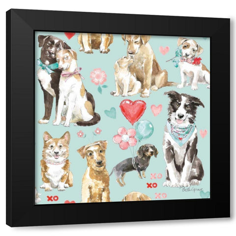 Paws of Love Pattern IC Black Modern Wood Framed Art Print with Double Matting by Grove, Beth
