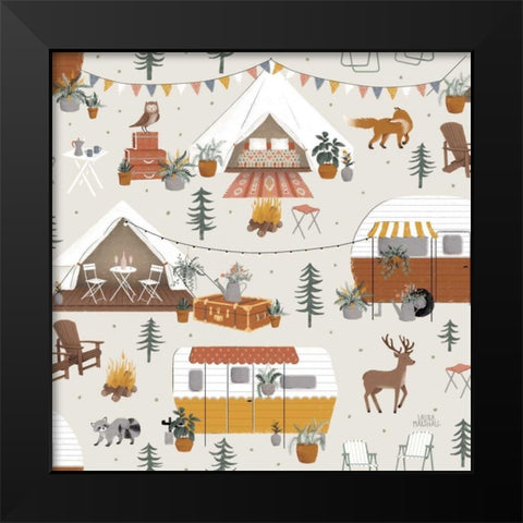 Gone Glamping Pattern IA Black Modern Wood Framed Art Print by Marshall, Laura