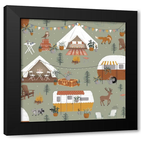Gone Glamping Pattern IB Black Modern Wood Framed Art Print by Marshall, Laura