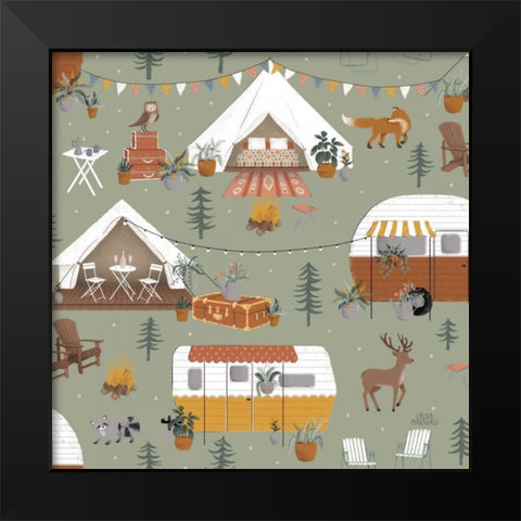 Gone Glamping Pattern IB Black Modern Wood Framed Art Print by Marshall, Laura