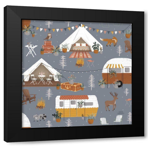 Gone Glamping Pattern IC Black Modern Wood Framed Art Print with Double Matting by Marshall, Laura