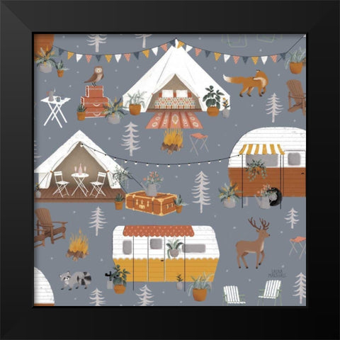 Gone Glamping Pattern IC Black Modern Wood Framed Art Print by Marshall, Laura