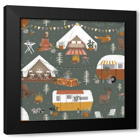 Gone Glamping Pattern ID Black Modern Wood Framed Art Print with Double Matting by Marshall, Laura