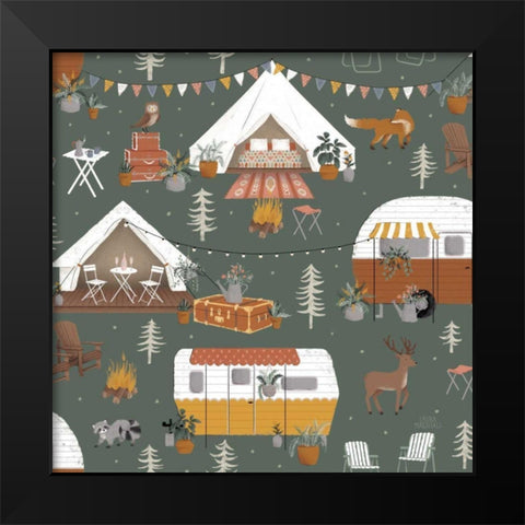 Gone Glamping Pattern ID Black Modern Wood Framed Art Print by Marshall, Laura