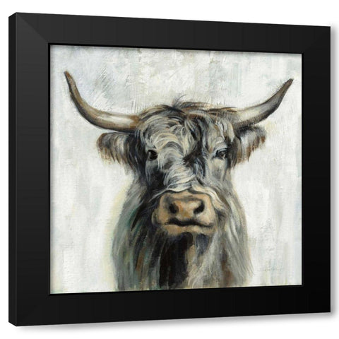 Highland Cow Black Modern Wood Framed Art Print by Vassileva, Silvia