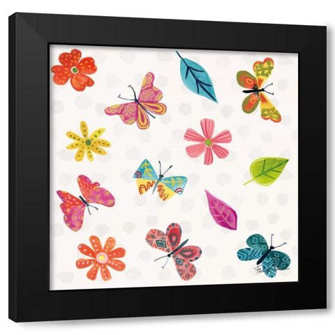 Budding Beauty Pattern IVA Black Modern Wood Framed Art Print with Double Matting by Zaman, Farida