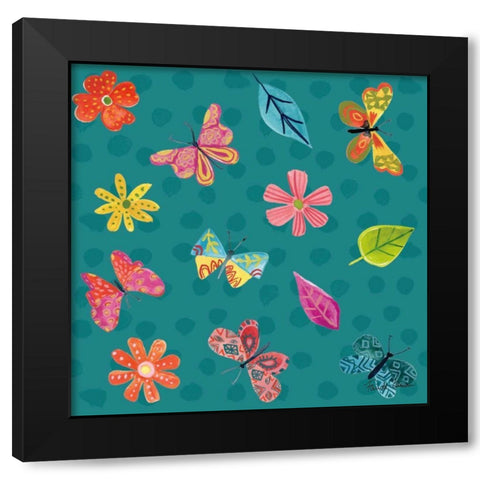 Budding Beauty Pattern IVD Black Modern Wood Framed Art Print with Double Matting by Zaman, Farida