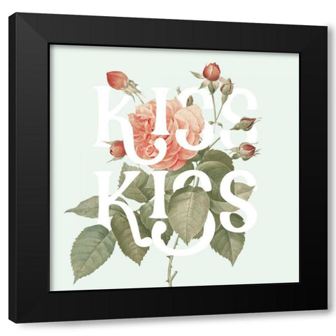 Botanical Pink Rose I Kiss Black Modern Wood Framed Art Print by Wild Apple Portfolio