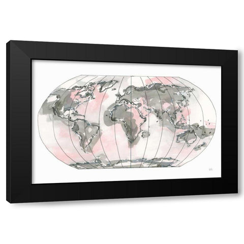 World Map Blush v2 Black Modern Wood Framed Art Print by Paschke, Chris