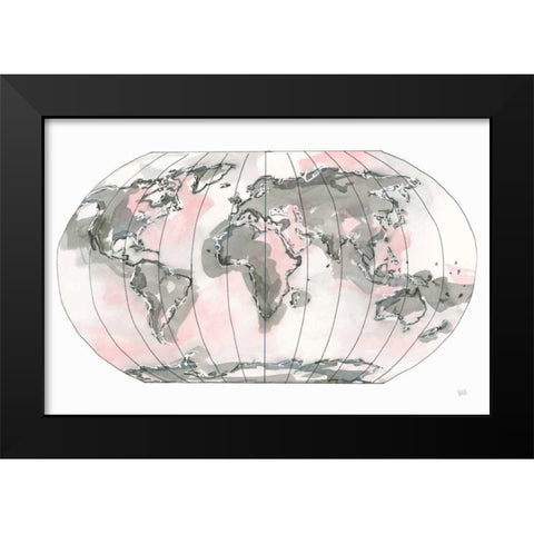 World Map Blush v2 Black Modern Wood Framed Art Print by Paschke, Chris