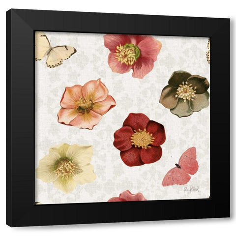 Vintage Petals Pattern II Black Modern Wood Framed Art Print with Double Matting by Pertiet, Katie