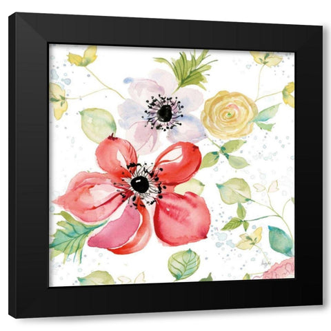 Spray of Anemones II Black Modern Wood Framed Art Print by Rice, Kristy