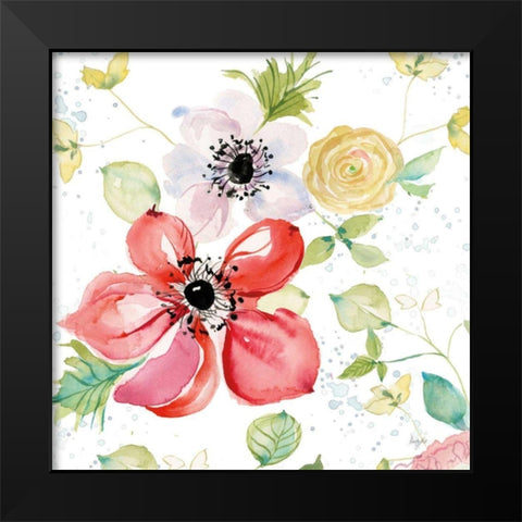 Spray of Anemones II Black Modern Wood Framed Art Print by Rice, Kristy