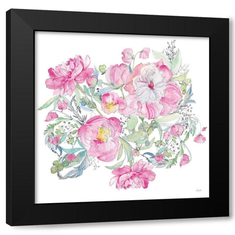 Pink Peonies Black Modern Wood Framed Art Print by Rice, Kristy