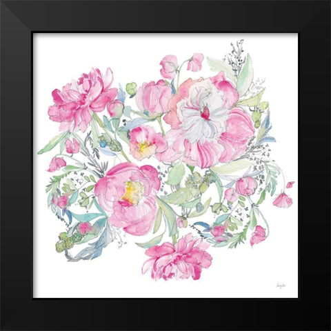 Pink Peonies Black Modern Wood Framed Art Print by Rice, Kristy