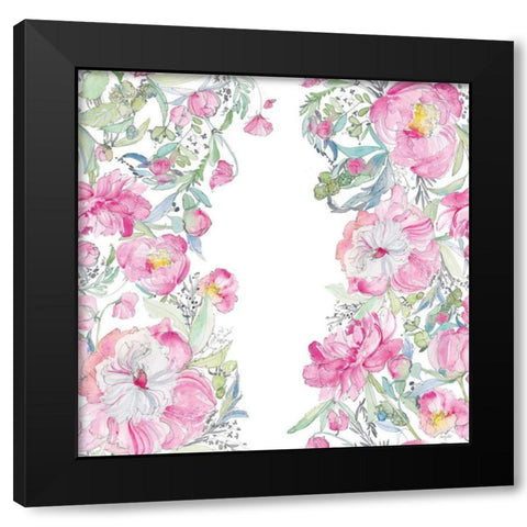 Pink Peonies Pattern I Black Modern Wood Framed Art Print by Rice, Kristy