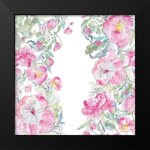 Pink Peonies Pattern I Black Modern Wood Framed Art Print by Rice, Kristy
