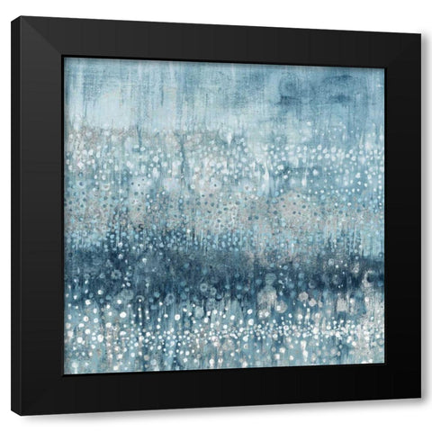 Rain Abstract IV Blue Silver Black Modern Wood Framed Art Print with Double Matting by Nai, Danhui