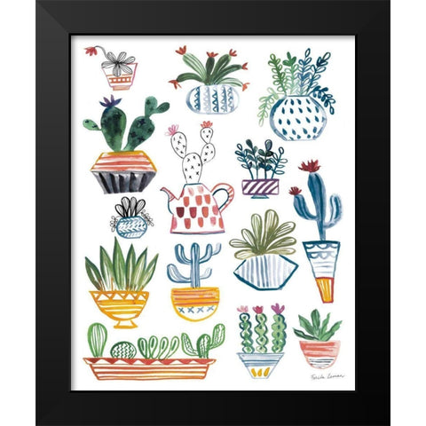 Funky Cacti I Summer Black Modern Wood Framed Art Print by Zaman, Farida