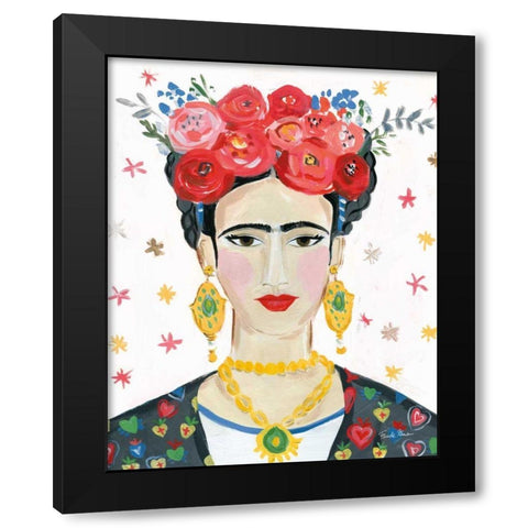 Homage to Frida Bright Black Modern Wood Framed Art Print with Double Matting by Zaman, Farida
