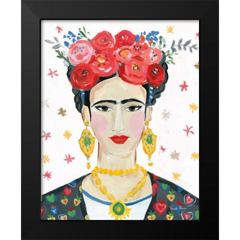 Homage to Frida Bright Black Modern Wood Framed Art Print by Zaman, Farida