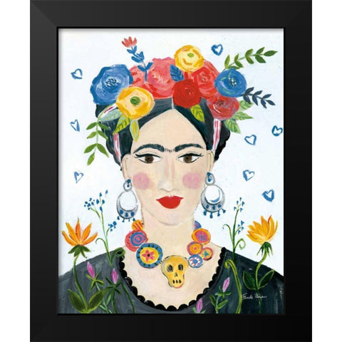 Homage to Frida II Bright Black Modern Wood Framed Art Print by Zaman, Farida