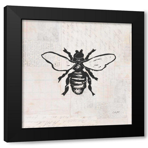 Bee Stamp BW Black Modern Wood Framed Art Print with Double Matting by Prahl, Courtney