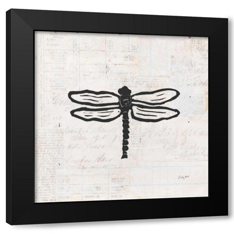 Dragonfly Stamp BW Black Modern Wood Framed Art Print with Double Matting by Prahl, Courtney