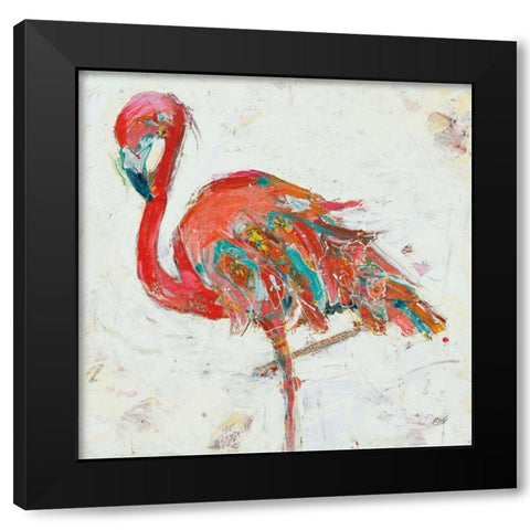 Flamingo on White Black Modern Wood Framed Art Print with Double Matting by Day, Kellie