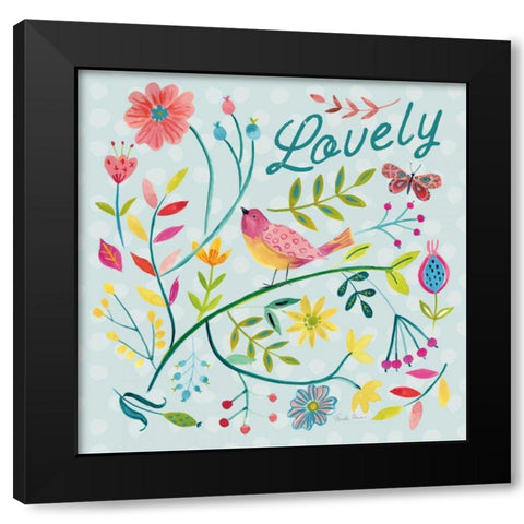 Budding Beauty II Light Blue Black Modern Wood Framed Art Print with Double Matting by Zaman, Farida