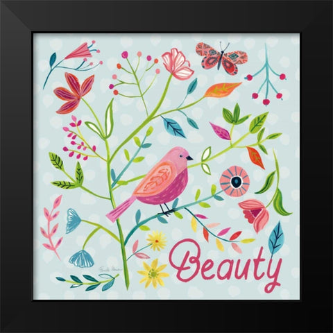 Budding Beauty III Light Blue Black Modern Wood Framed Art Print by Zaman, Farida