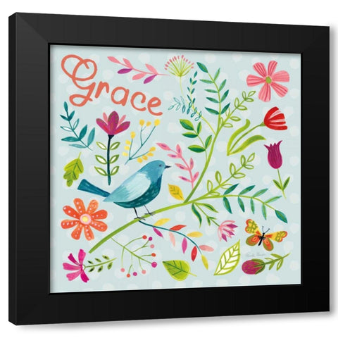 Budding Beauty IV Light Blue Black Modern Wood Framed Art Print with Double Matting by Zaman, Farida