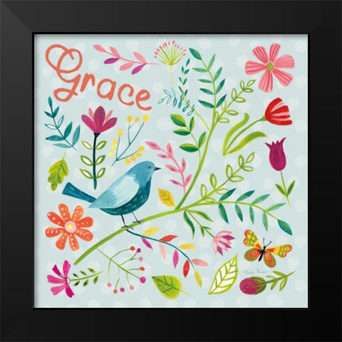 Budding Beauty IV Light Blue Black Modern Wood Framed Art Print by Zaman, Farida