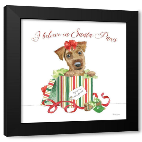 Holiday Paws II on White Black Modern Wood Framed Art Print with Double Matting by Grove, Beth