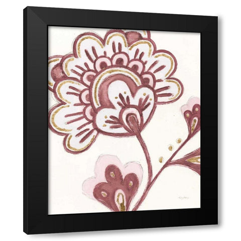 Flora Chinoiserie VI Pink Black Modern Wood Framed Art Print with Double Matting by Adams, Emily