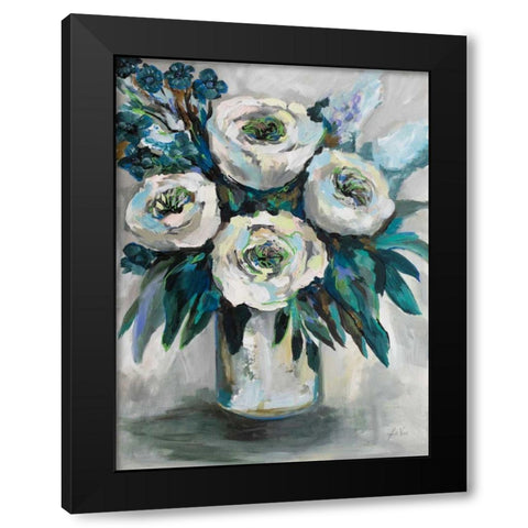 White Roses Bouquet Black Modern Wood Framed Art Print by Vertentes, Jeanette