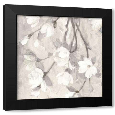 Magnolia Branch Flipped Cream Crop Black Modern Wood Framed Art Print with Double Matting by Hristova, Albena
