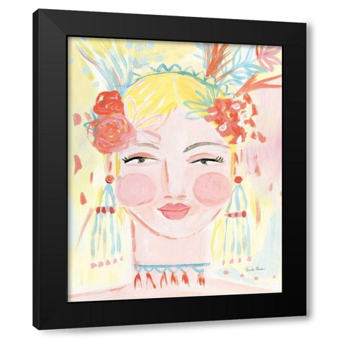Boho Lady I Black Modern Wood Framed Art Print by Zaman, Farida