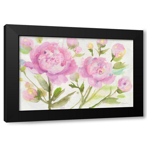 Bright Peonies Black Modern Wood Framed Art Print with Double Matting by Hristova, Albena