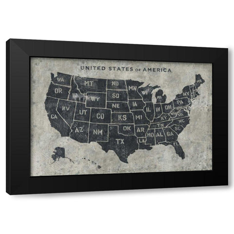 Grunge USA Map Black Modern Wood Framed Art Print by Wiens, James